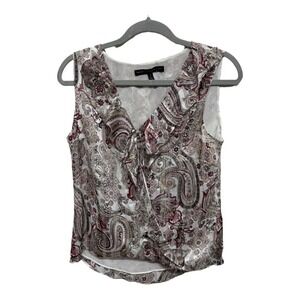 White House Black Market Paisley Print Faux Wrap Tank Ruffles Size 2